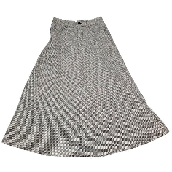 MNG Black & White Houndstooth A-Line Midi Skirt With Front & Back Pockets Button - Picture 6 of 9